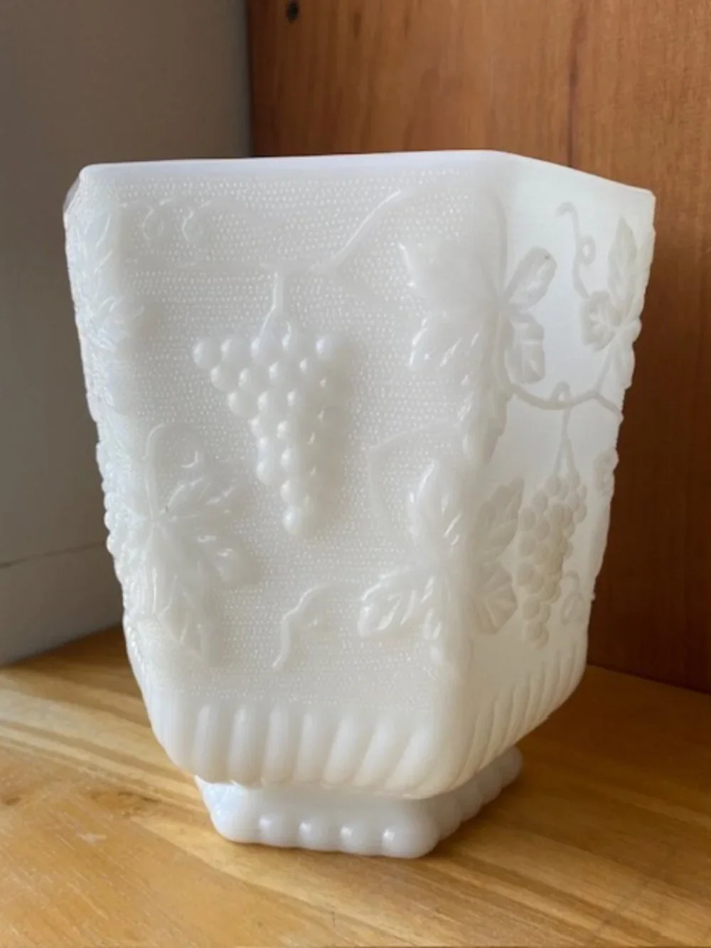 Milk Glass Vase with Grapevine Design
